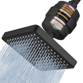 Voolan - Cabezal de ducha filtrado, filtro de ducha de lluvia de lujo de 20 etapas para agua dura para quitar el cloro y sustancias nocivas, cabezal de ducha cuadrado de alta presión de 6 pulgadas