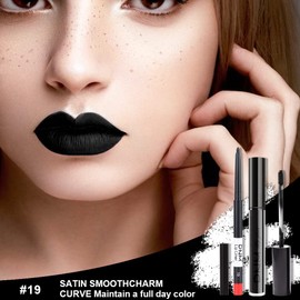 HAOYA 2Pcs Matte Dark Black Lip Liner and Lipstick Makeup Set, Matte Liquid Lipstick 24H and with Lip Liner Set Waterproof Long Lasting labiales mate 24 horas originales matte larga duracion 24#19