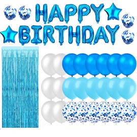 IZUGABirthday Decoration, Children's Blue Birthday Decoration, Men's Birthday Decoration Set, Happy Birthday Banner, Happy Birthday Decoration, Birthday Party Supplies