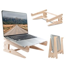 Wooden Laptop Stand, Laptop Holder for Desk, Ventilated Cooling Desktop Computer Stand, Macbook Stand, Laptop Stand, Portable Notebook Holder, Compatible with MacBook Air Pro Lenovo Dell, S