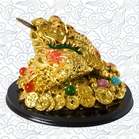 Addune Feng Shui Money Frog Statue Toad Three Legs Frog Figurines on Chinese Coins Gold Ingot Good Luck Charms Lucky Car Decor Fortune Wealth