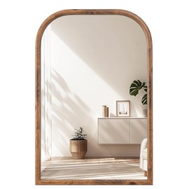 20"x30" Arch Wall Mirror Bathroom Mirror for Wall Mounted, Tempered Glass, Wood Grain Finish Frame Wall Mirror Decorative for Living Room Bedroom Entryway, Natural