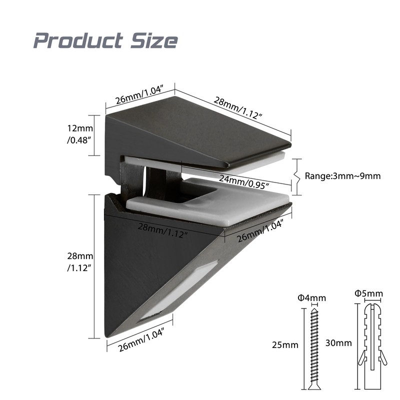 Mooche Glass Shelf Bracket, Adjustable Shower Brackets Clamp Holder for