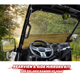 POKIAUTO UTV Side Mirrors Rear View Mirror Set for Polaris Ranger XP 1000/ Ranger 1000/Crew 2018-2025, Adjustable Rearview Mirrors Center Mirror for Polaris Ranger Accessories