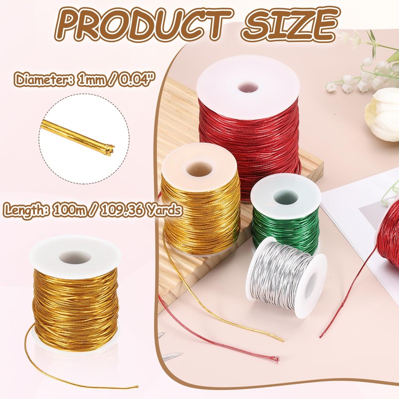 sourcing map 1mm Metallic Elastic Cords, Tinsel Elastic Stretch String