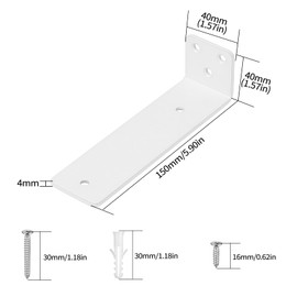 Pack of 4 Shelf Brackets, White, 150 mm Shelf Wall Bracket, Shelf Bracket, L Shelf Bracket, Floating Heavy Duty Angle Wall Shelf Bracket Wall for Wall Mounting Shelf Board Bracket