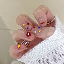 Short Press on Nails Square Fake Nails Nude False Nails Cute Artificial Nails with Flowers Designs Floral Stick on Nails for Women 30pcs