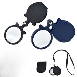 2 Mini Lupa de 10 Aumentos,Pequeña Lupa Plegable de Bolsillo con Funda Protectora Giratoria para Leer Periódicos/Libros/Revistas/Ciencia/Joyas/Hobbies (Negro y Azul)