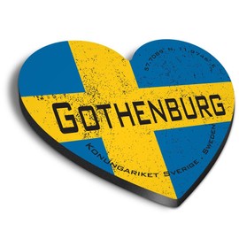 1x Heart MDF Magnet 6cm - Gothenburg Sweden Flag Circle - Fridge Locker Office Whiteboard Toolbox #60109
