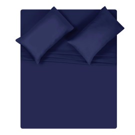 Malloni Home King Sheet Set - Double Brushed Microfiber Bedding - King Size, 4 Piece Deep Pocket, Ultra Soft, Easy-Fit, Wrinkle Free, Quick Dry, Easy Care - Navy Blue