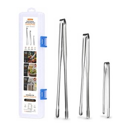 Foyohaven Stainless Steel Kitchen Tongs Set of 3, 6-11.5in Non-Slip Silver