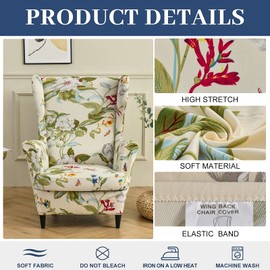 HAOYONG Stretch Wing Chair Cover Set Ottoman Slipcover 2 Pieces Wingback Chair Slipcover and and 1 Piece Rectangle Storage Stool Cover Removable Armchair Sofa Covers for Living Room Bedroom