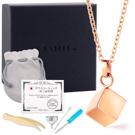 ASHIFA Cremation Pendant Cube, Recommended by Priests, Includes Bone Set, Hypoallergenic Metal, Safe, 3 Colors, Made in Japan, Urn Capsule, Urn Necklace, Urn Accessory, Stainless Steel, Memorial