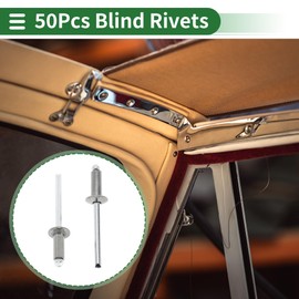Motoforti Dome Head Large Flange Blind Rivets 4.8mm Grip Diameter 12mm Grip Length 9.35mm Flange Diameter Stainless Steel Silver Tone 50 Pcs