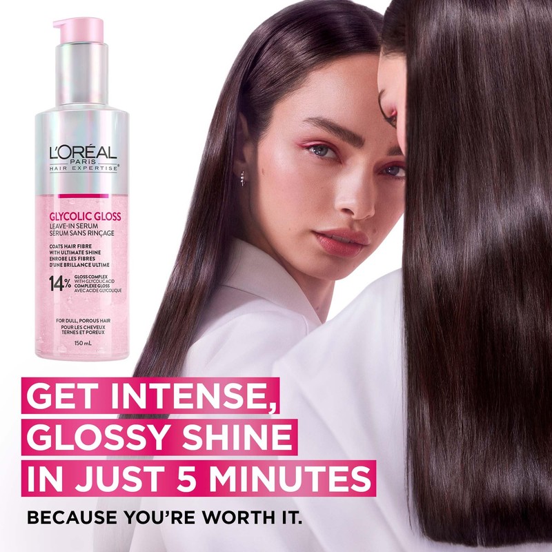 L'Oréal Paris Hair Expertise Glycolic Gloss Shine Leave-In Serum, With