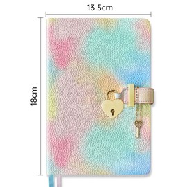 Mlife A5 Heart Padlock Journal Notebook with Keys, Diary Girls Secret Notepad 192 Pages, Lockable Notebooks, Gifts for Teenagers Girls (Rainbow Pink)