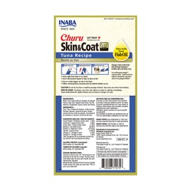 INABA Churu Lickable Purée Natural Cat Treats for Skin and Coat with Omega Oils, Taurine and Vitamin E, 0.5 Ounces Each, 24 Tubes (Four Per Package), Tuna Recipe