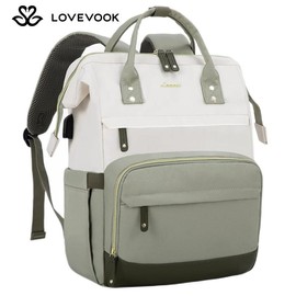 LOVEVOOK 15.6-17.3 Laptop Backpack for Women, Backpack Purse for Girls with Anti-Theft Pocket, Nurse and College.:_Beige-light Green_15.6"