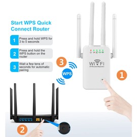WiFi Extender, Internet Signal Amplifier for Home, Office, WiFi Repeater with 4 Antennas, 2.4GHz WiFi Signal Booster, Wall Plug Design, Automatic Pairing, 3 Modes