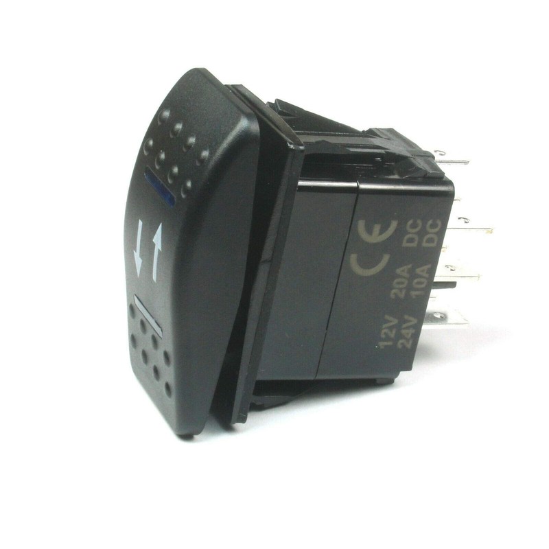 (HO #23) MOMENTARY Rocker Switch; 7 Pins; DPDT, 20A 12vdc,