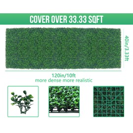 Grooy Artificial Boxwood Roll Panels,40"x 120"(33.33 sq.ft) UV-Anti Faux Ivy Leaves Privacy Fence Screen Grass Wall Roll Panels for Indoor Home Decor and Outdoor Garden Backyard