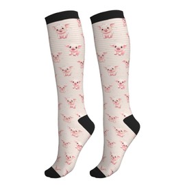 Yealedee Pig Compression Socks Calf Knee High Support Socks Novelty For Women Men Athletic Running Hiking Nurse