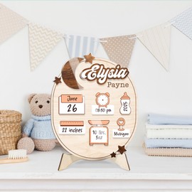 Mondily Baby Announcement Sign for Hospital, Baby Welcome Sign, Arriving Sign, Blank Newborn Birth Stats Board Gifts for New Parents, Boy Girl Hello World Photo Prop Nursery Decor (25 - star moon)