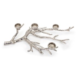 Benjara 23 Inch Metal Tea Light Holder, Tree Branch Design, 4 Candle Slots, Silver