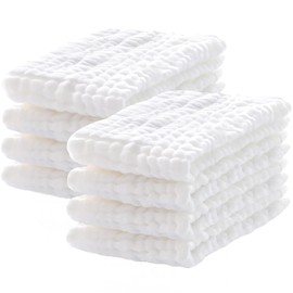 ROXANEPIG Pack of 8 Burp Cloths, Baby Muslin Cloths, 25 x 50 cm, Baby Muslin Washcloths, Absorbent Muslin Nappies, Soft Burp Cloth, Cotton Folding Nappies for Baby, White