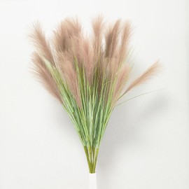 UiiziC Faux Pampas Grass 8 PCS Fluffy Artificial Reed Bulrush Flowers for Vase Fillers Wedding Party Bouquets Home Hotel Centerpieces Decor (Beige