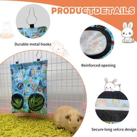 2Pcs Rabbit Hay Feeder Bag 11.8 x 9 Inch Oxford,2 Hole Guinea Pig Hay Bags Storage Dispenser for Rabbits Chinchillas Hamsters Small Pets and Animal,Leakproof Travel Food Container for Cage Outdoor