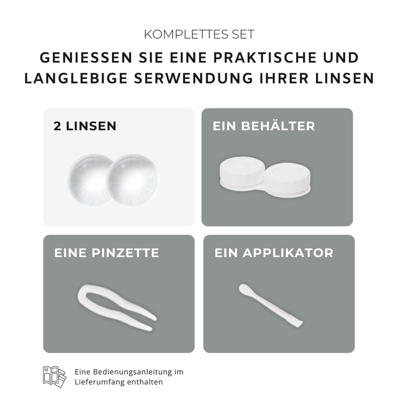 AUNIRY Kontaktlinsen Farbige Grau "GRAPHITE" Natürliche: Komplettset (2 Linsen, Pinzette,