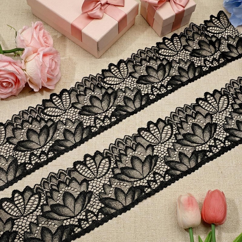 5 Yards Black Lace Trim Ribbon, 4 Inch Vintage Lace
