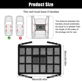 Dachhimmel Netz Auto 90 X 65 cm, Universal Autodach GepäCknetz Decke, Dachzelt Auto Net, Doppellagige Autodach Universal Aufbewahrung, Netztasche Mit ReißVerschluss FüR Vier Dacharmlehnen, SUV