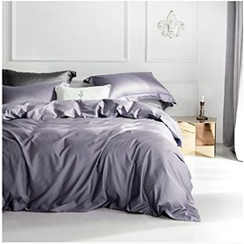 Solid Color Egyptian Cotton Duvet Cover Luxury Bedding Set High Thread Count Long Staple Sateen Weave Silky Soft Breathable Pima Quality Bed Linen (Queen, Violet Iris)