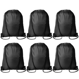 Kuhome 6Pcs Black Drawstring Backpacks Bulk String Bag Cinch Sack Pack Storage Knapsack Polyester Gift Bags Sports Drawstring Bags for Trip Party Gym Bags