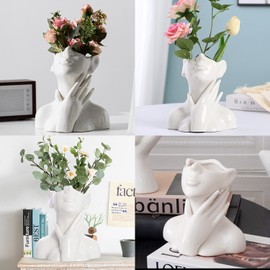 CEMABT Gesicht Vase, Blume Vase Schreibtisch Dekor, Keramik Körper Vase Weibliche Form Ideale Regal Dekor, Moderne Bauernhaus Tisch Dekor, Kleine nette Vase Bücherregal Dekor Halbgesicht Vase (Stil-A)
