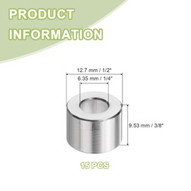 uxcell 15Pcs Aluminum Spacer 1/2" OD x 1/4" ID x 3/8" Length Screw Standoff Bushing Plain Finish Unthreaded Round Metal Spacer for 1/4" ID Screws Bolts and Rods, Silver