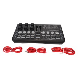 BT5.0 Wireless Sound Card Noise Reduction Modes Adjustable Sound Mixer Board with Colorful Light for Live Studio DC5V1A Black