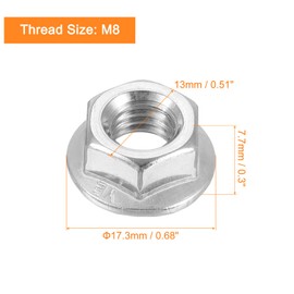 sourcing map Flange Left Hand Nuts, M8x1.25mm 304 Stainless Steel Serrated Flange Left Hand Reverse Nuts for Assembling and Fastening, Silver 5pcs