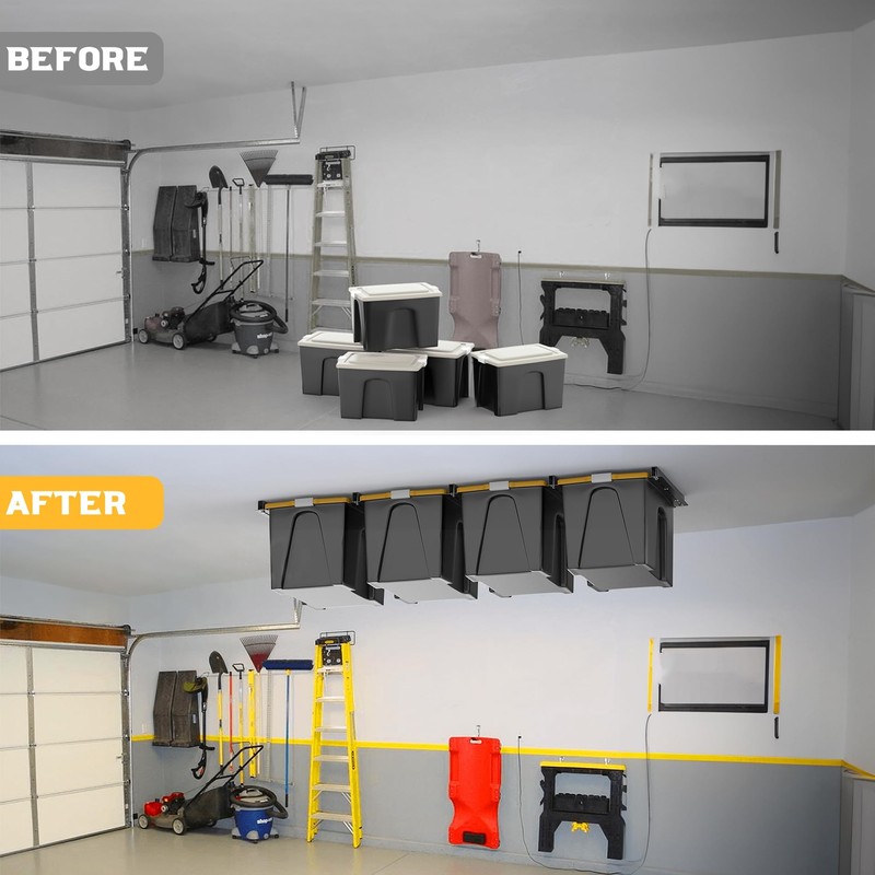 WALMANN Overhead Tote Storage Rails, Heavy Duty Garage Ceiling Bin
