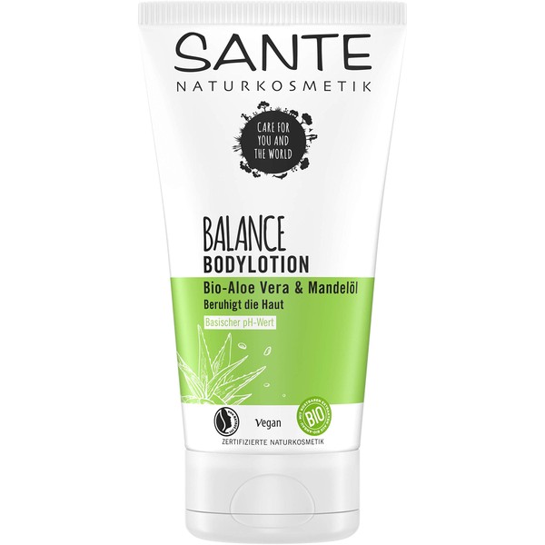SANTE Naturkosmetik Balance Body Lotion with Organic Aloe Vera & Almond Oil, Care for Dry and Stressed Skin, Naturally Fresh, Vegan, 150 ml