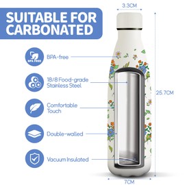 HoneyHolly Stainless Steel Water Bottle, 500 ml, BPA-Free, Thermos Flask, 18/8 Stainless Steel, Children's Water Bottle, Double-Walled Vacuum Insulated, Thermos Flask for School, Outdoor, Camping,