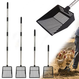 PUPTECK Metal Chicken Coop Scooper, Adjustable Removable Long Handle Stainless Steel Large Chicken Cleaning Tools Stretchable Extended Handle, Litter Sifting Shovel Chicken Coop Accessories, 4 in 1