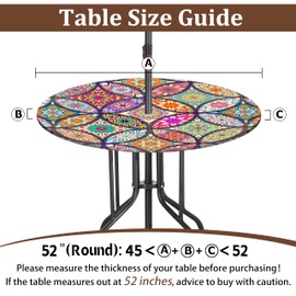 Buwuta Outdoor Tablecloth with Umbrella Hole and Zipper Waterproof Round Patio Table Cover Wipeable Round Outdoor Tablecloth for Outside, Picnic, Garden Fits to 45"-52" Patio Tables