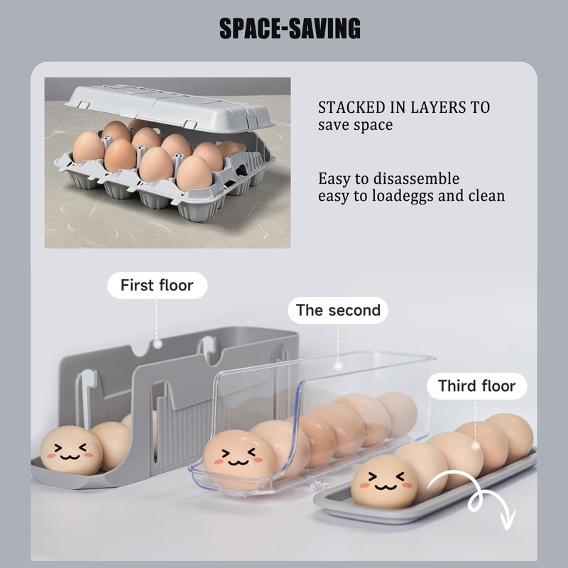 Egg Storage Fridge, Adjustable 3 Tier Egg Container with Easy