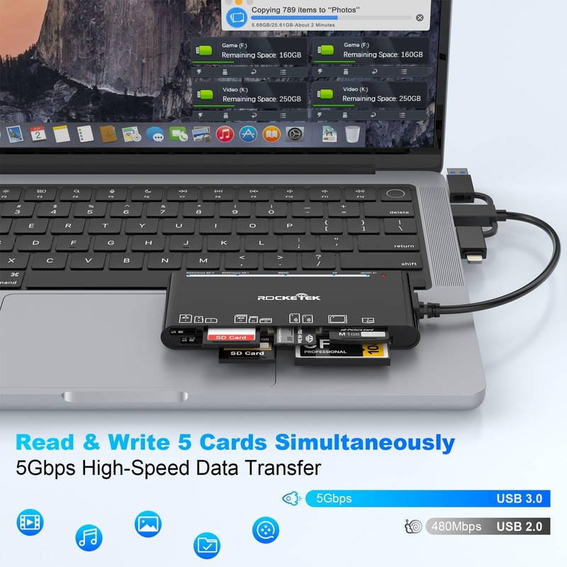 7-in-1 USB3.0 Multi Card Reader 2FT, USB 3.0 Memory Card