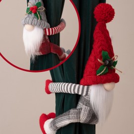 eBoutik - Set of 2 Christmas Curtain Tiebacks Holdbacks - Window, Tree, Stairs, Doors, & Curtain Holder, Faceless Gonk Elf Santa Doll Decoration for Home (Knitted)
