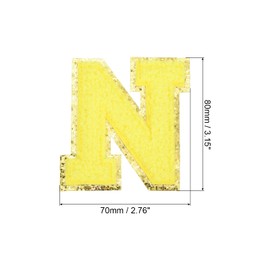 sourcing map 3Pcs Chenille Letters Patches Large Size 3.15"x2.76" Iron-on Letters N Golden Glitter Embroidered Patches for Clothing, Shoe, Hats, Backpacks (Yellow)