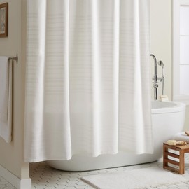 TOWN & COUNTRY EVERYDAY Sophia Textured Solid Cotton-Rich Breathable Fabric Shower Curtain with Reinforced Buttonhole Top Hem, White, 70"x72"